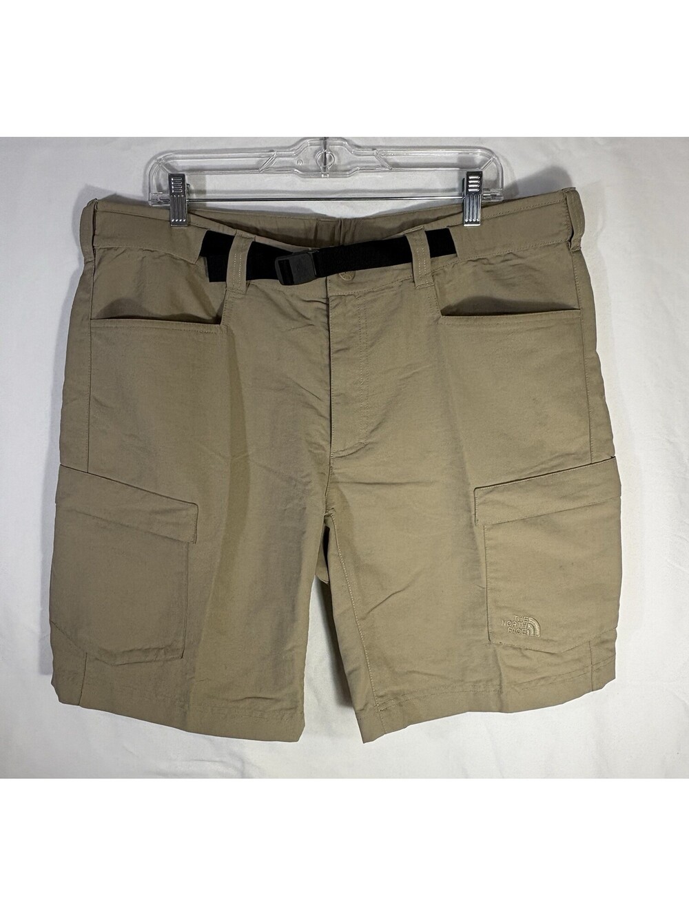 The North Face Cargo Hiking Shorts Mens 38x9 Tan Nylon Belted Outdoor Utility